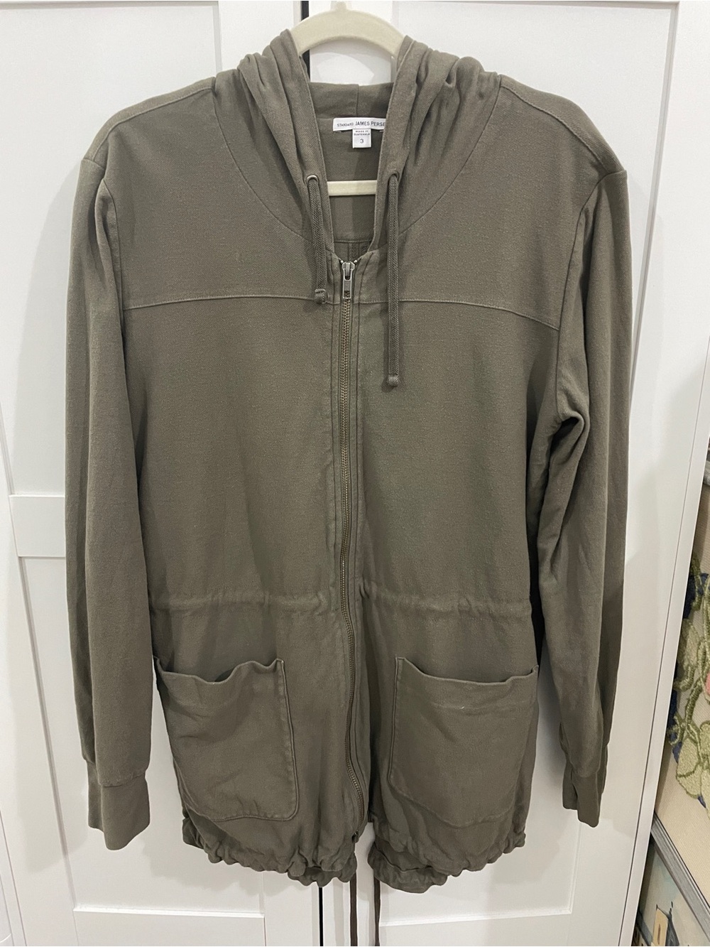 James Perse Standard Olive Green Hooded Utility Jacket Parka Cotton Size 3 L